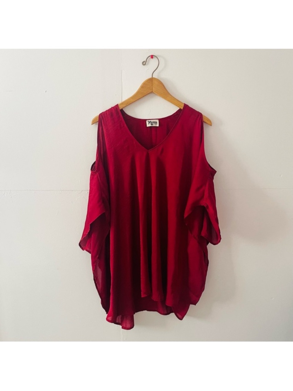 Show Me Your Mumu red oversized satin peekaboo shoulder tunic
